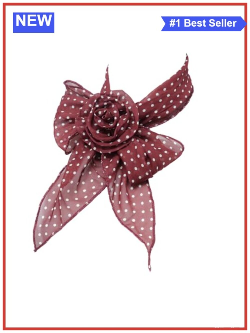 Polka Dot Skinny Scarf with Detachable Flower Clip Lightweight Polyester
